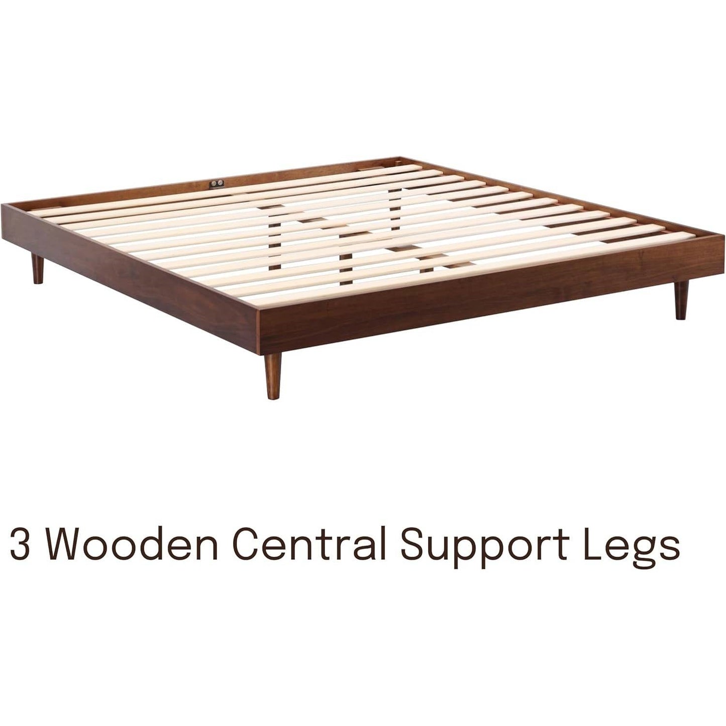 Estructura de cama de plataforma Mid-Century Modern de tamaño matrimonial con acabado de madera marrón oscuro