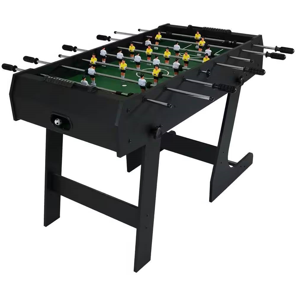 Mesa de futbolín plegable negra de 48 pulgadas que ahorra espacio con marcadores y 2 balones