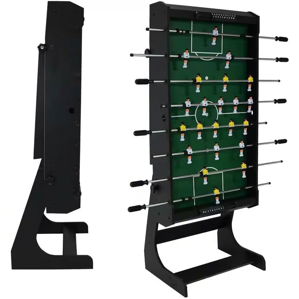 Mesa de futbolín plegable negra de 48 pulgadas que ahorra espacio con marcadores y 2 balones