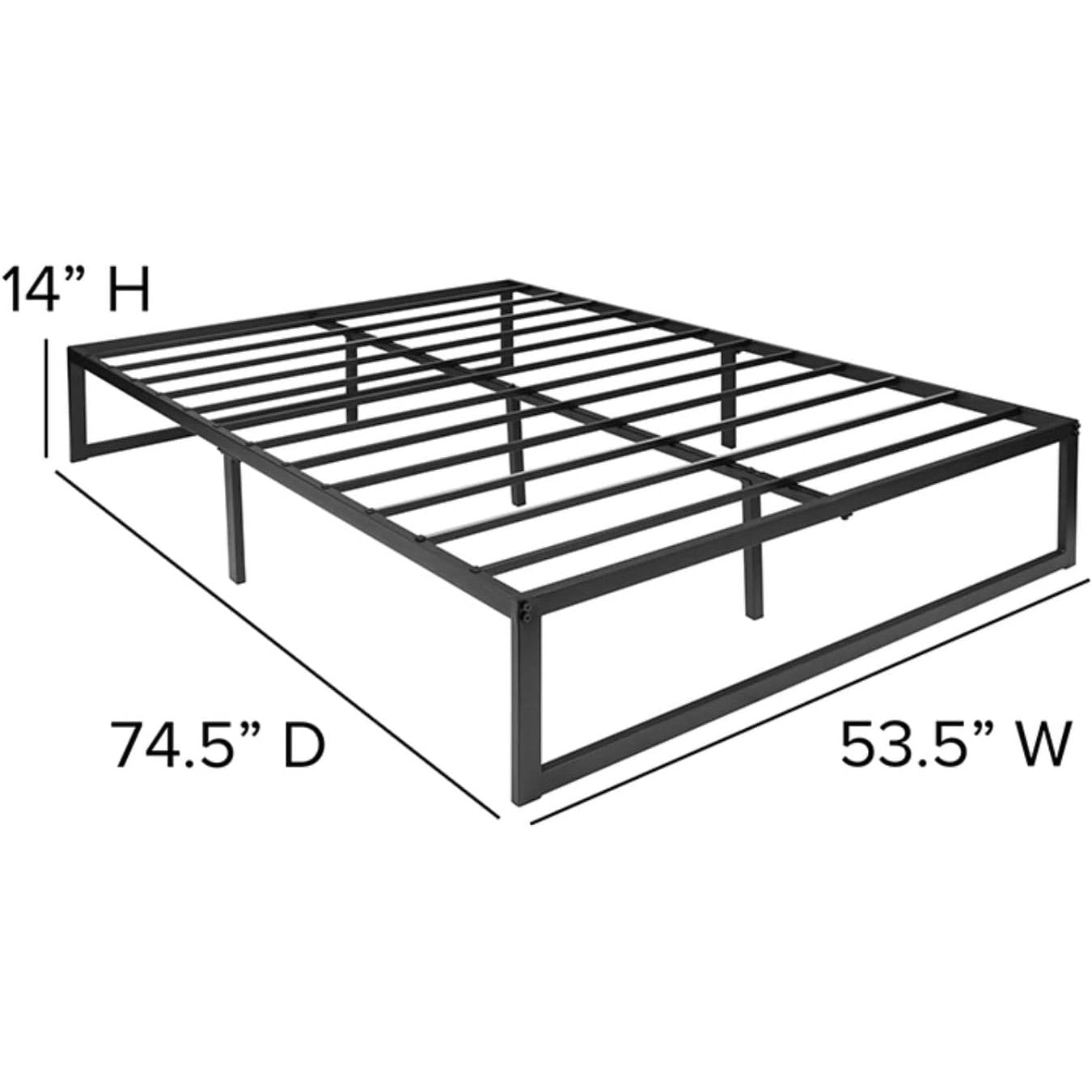 Marco de cama de plataforma de metal negro resistente de tamaño completo de 14 pulgadas de alto