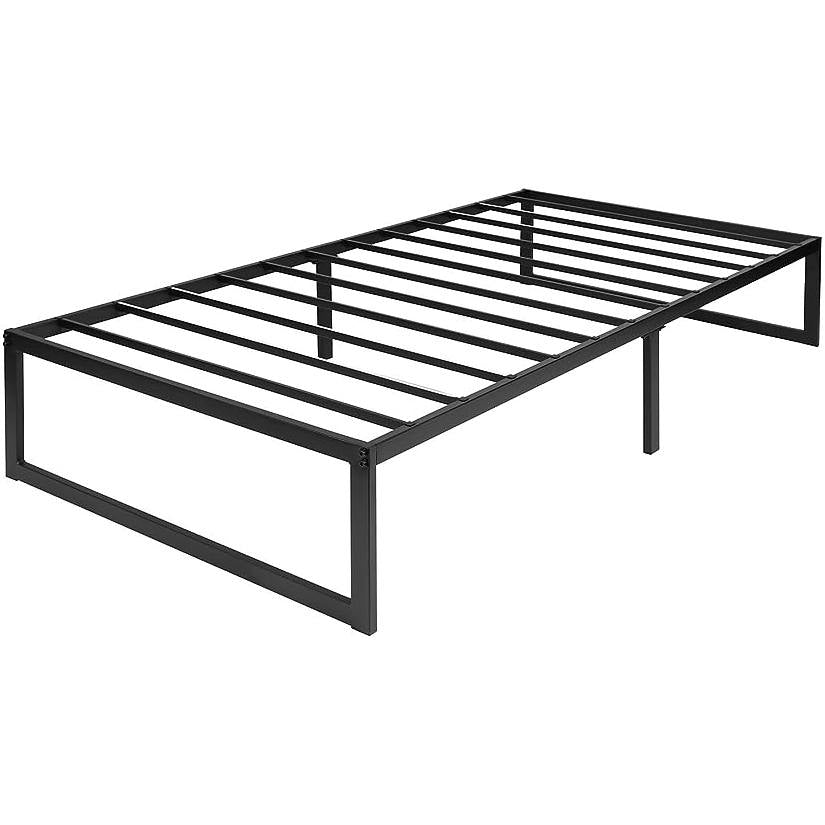 Base de cama de plataforma con listones de acero de metal negro de 14 pulgadas tamaño Twin