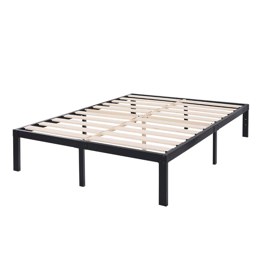 Base de cama de plataforma de metal resistente con listones de madera, límite de peso de 1587 kg