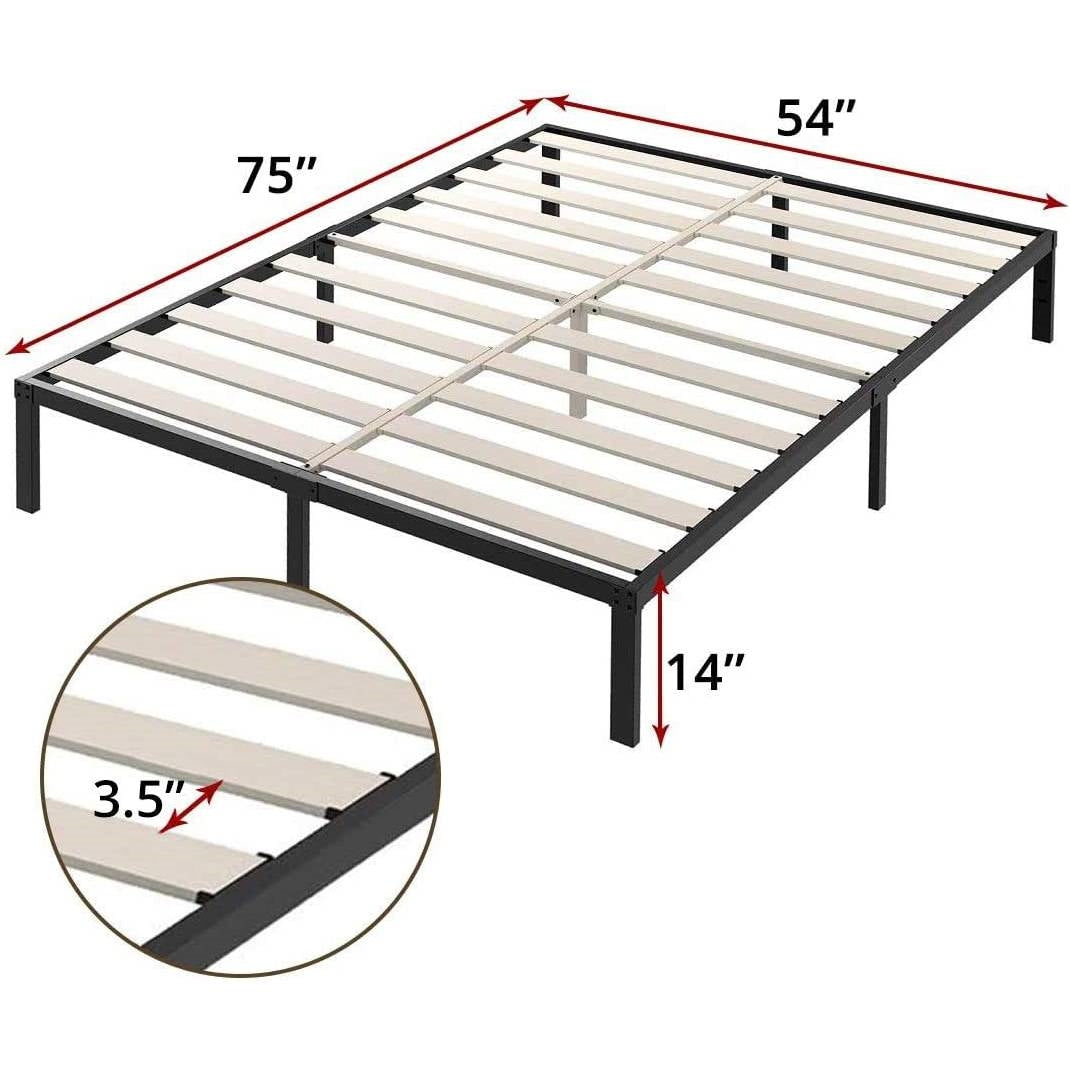 Base de cama de plataforma de metal resistente con listones de madera, límite de peso de 1587 kg