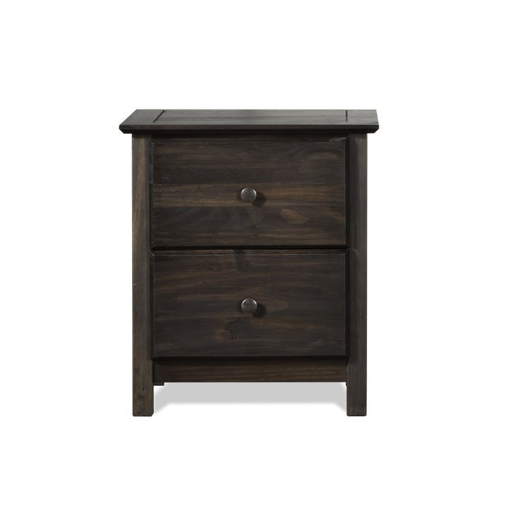 Mesita de noche de madera maciza de pino de 2 cajones con acabado Espresso