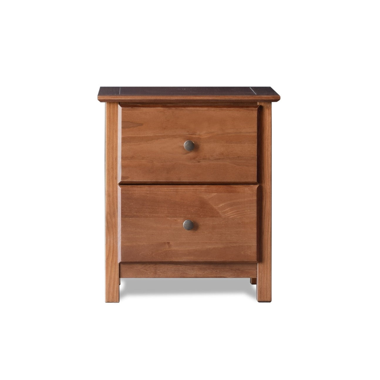 Mesa de Noche de Madera de Pino Sólido Estilo Rústico con 2 Cajones y Acabado Nogal