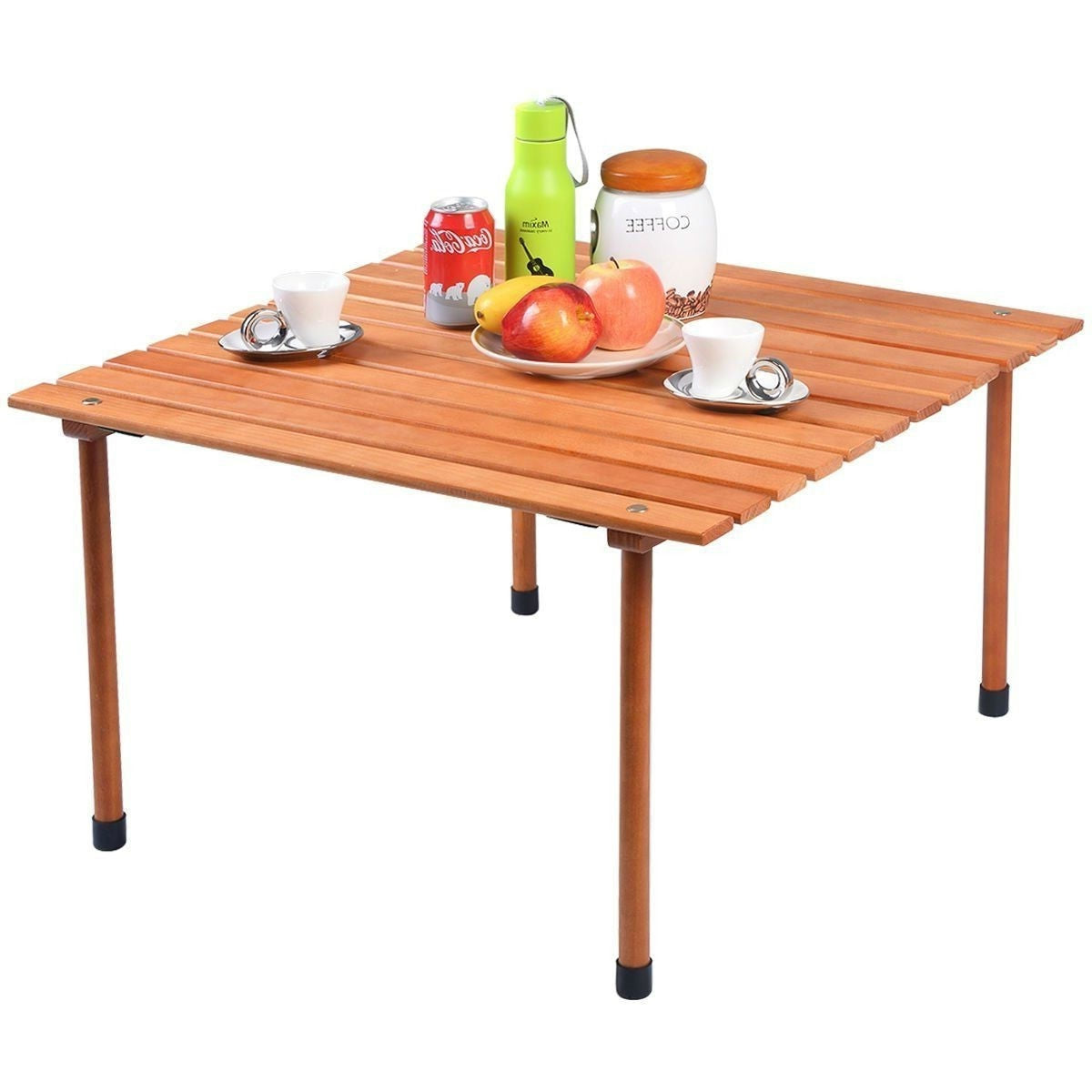 Mesa de patio de madera enrollable portátil para exteriores con bolsa de transporte