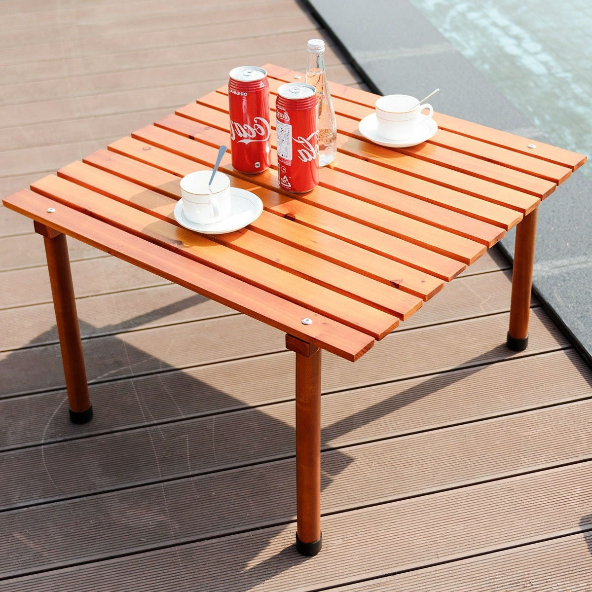 Mesa de patio de madera enrollable portátil para exteriores con bolsa de transporte