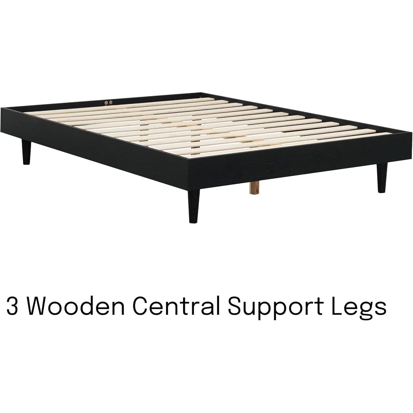 Base de cama con plataforma de tamaño matrimonial estilo moderno de mediados de siglo con acabado en madera negra