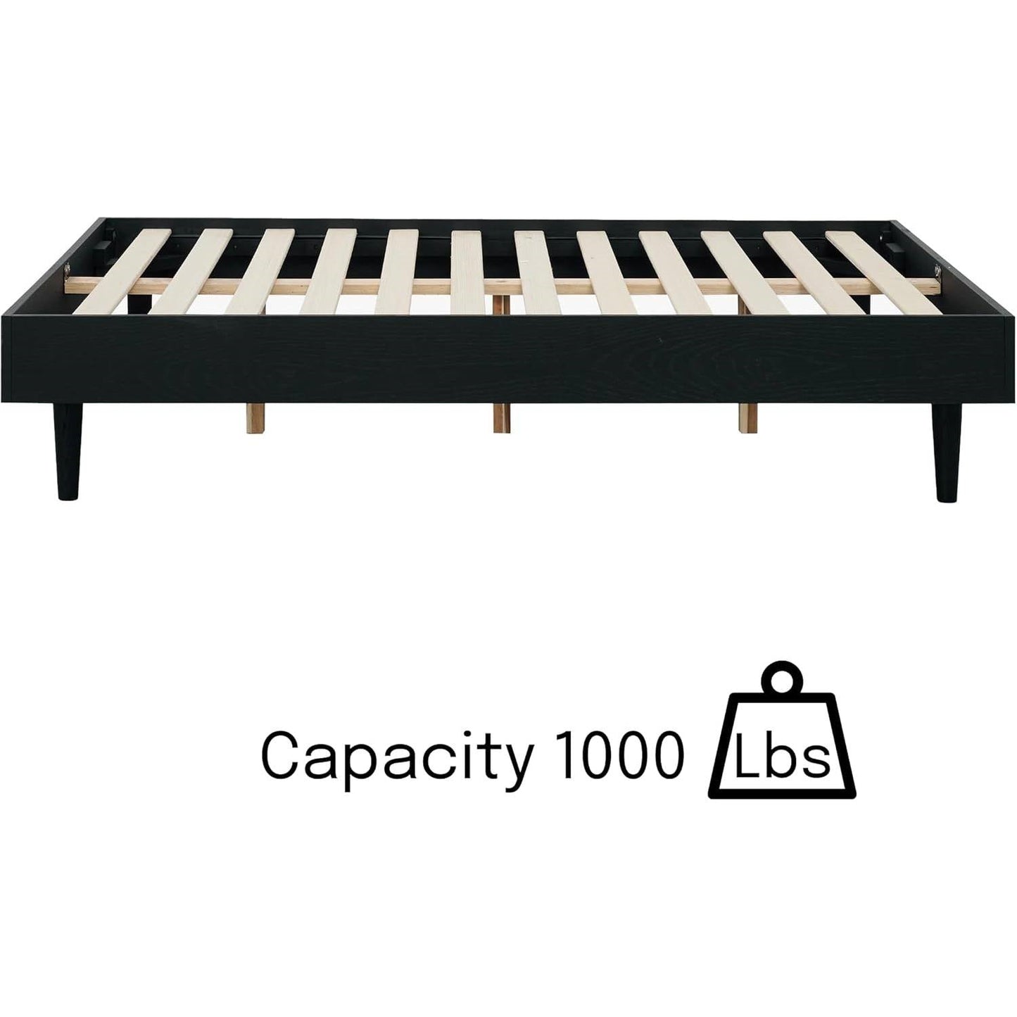 Base de cama con plataforma de tamaño matrimonial estilo moderno de mediados de siglo con acabado en madera negra