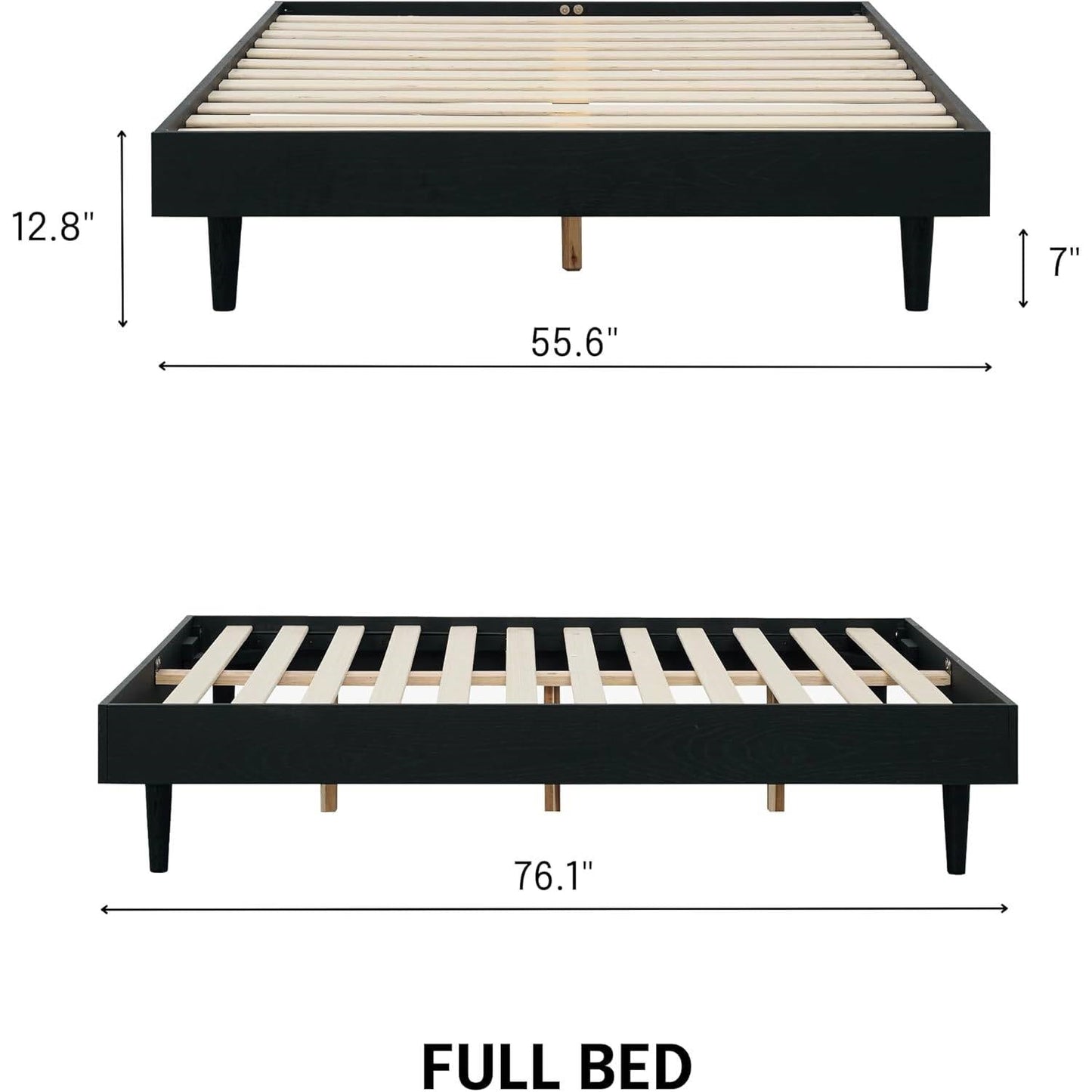 Base de cama con plataforma de tamaño matrimonial estilo moderno de mediados de siglo con acabado en madera negra