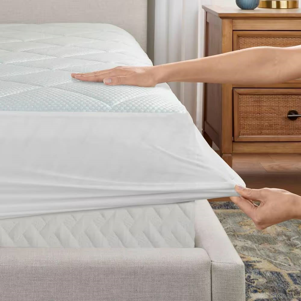 Protector de colchón acolchado, lavable, tamaño matrimonial con faldón elástico ajustable