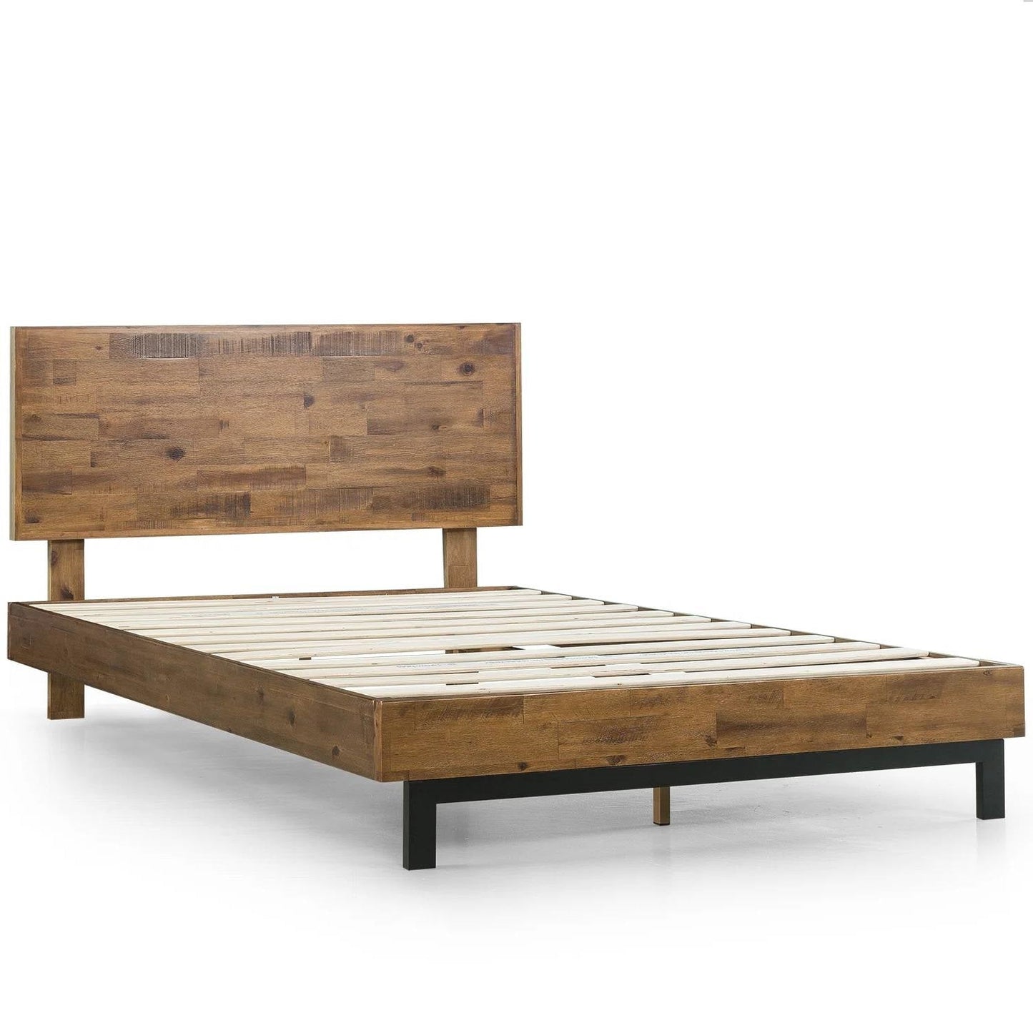 Base de cama de plataforma moderna de madera maciza tamaño matrimonial con cabecero de altura ajustable