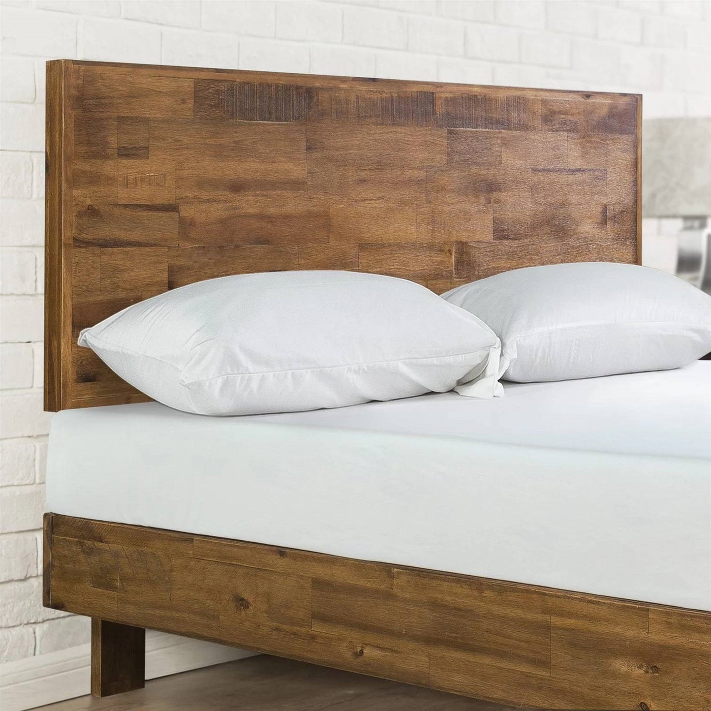 Base de cama de plataforma moderna de madera maciza tamaño matrimonial con cabecero de altura ajustable