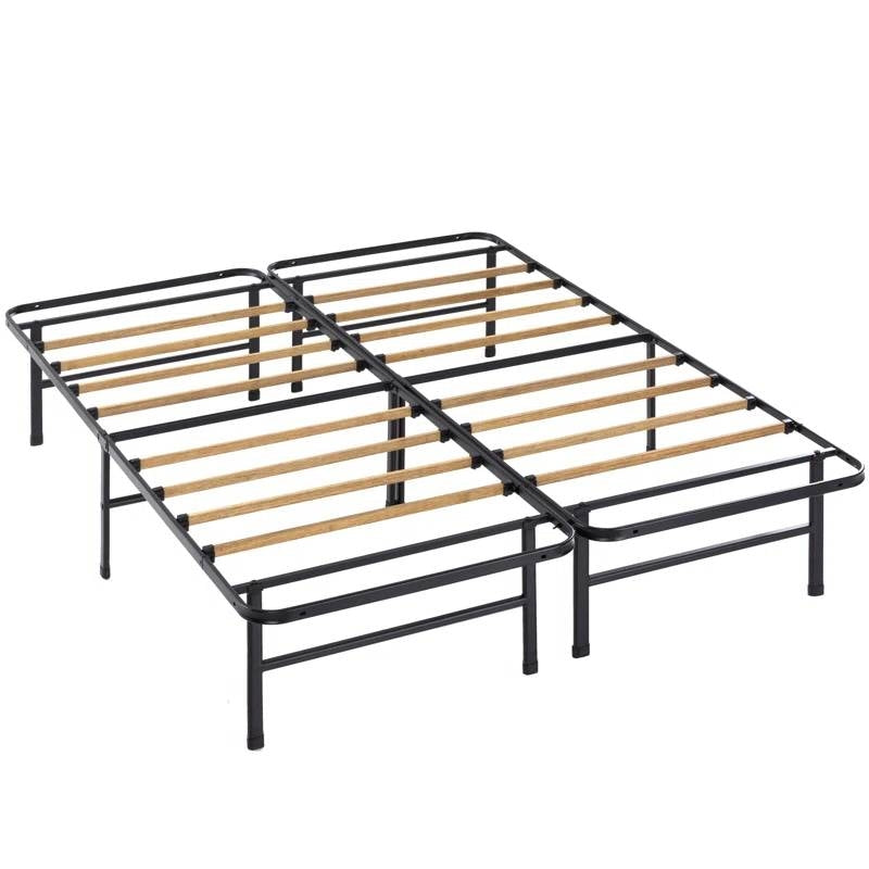Base de cama de metal matrimonial con listones de bambú