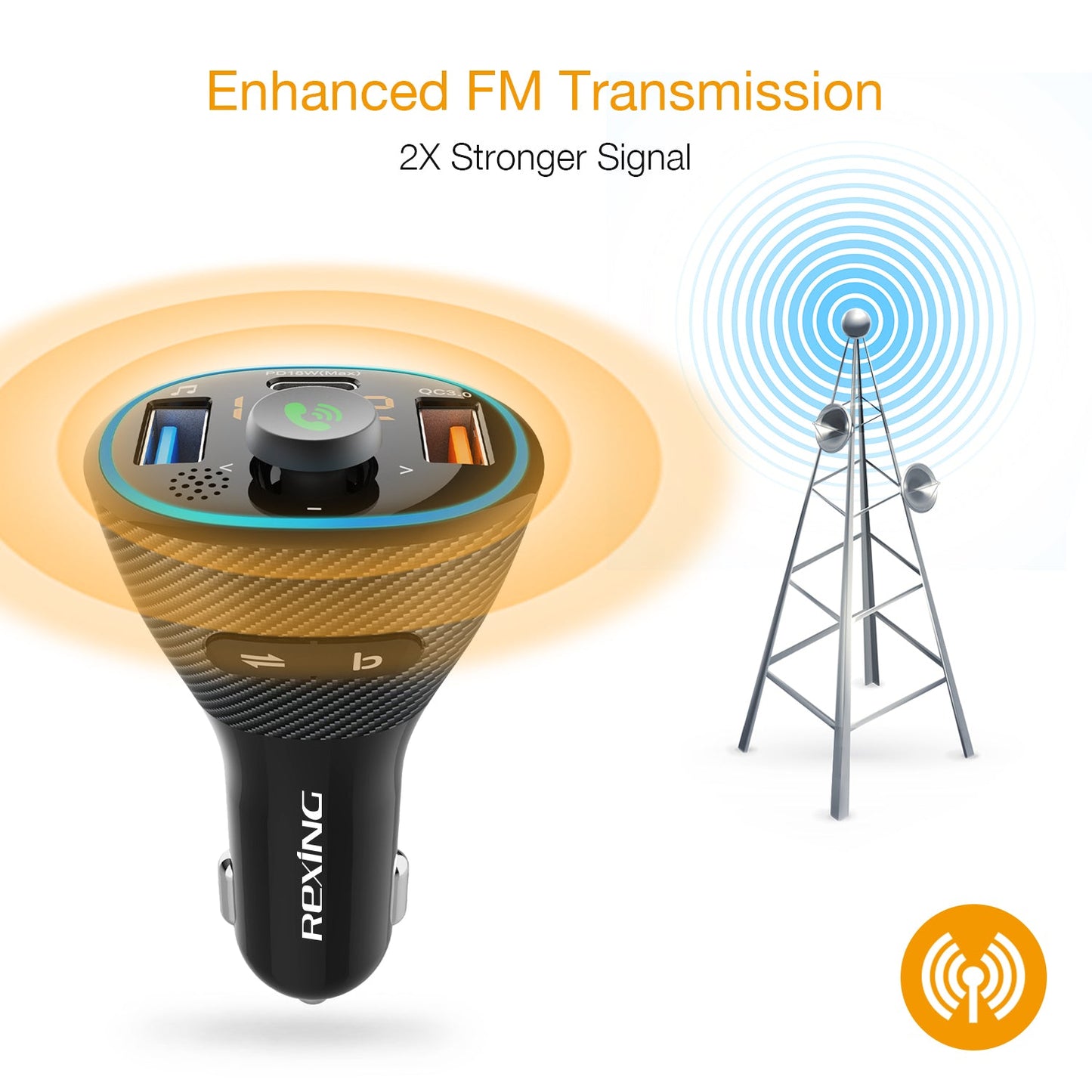 Cargador de coche con transmisor FM Rexing FM3 con Bluetooth 5.0
