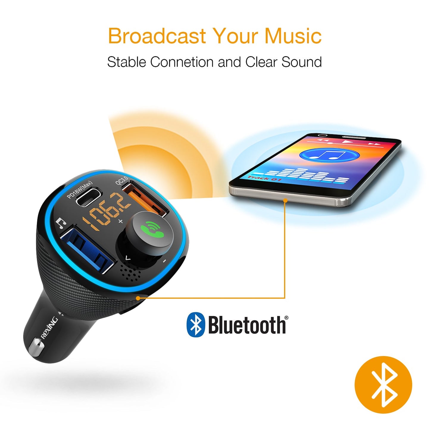 Cargador de coche con transmisor FM Rexing FM3 con Bluetooth 5.0