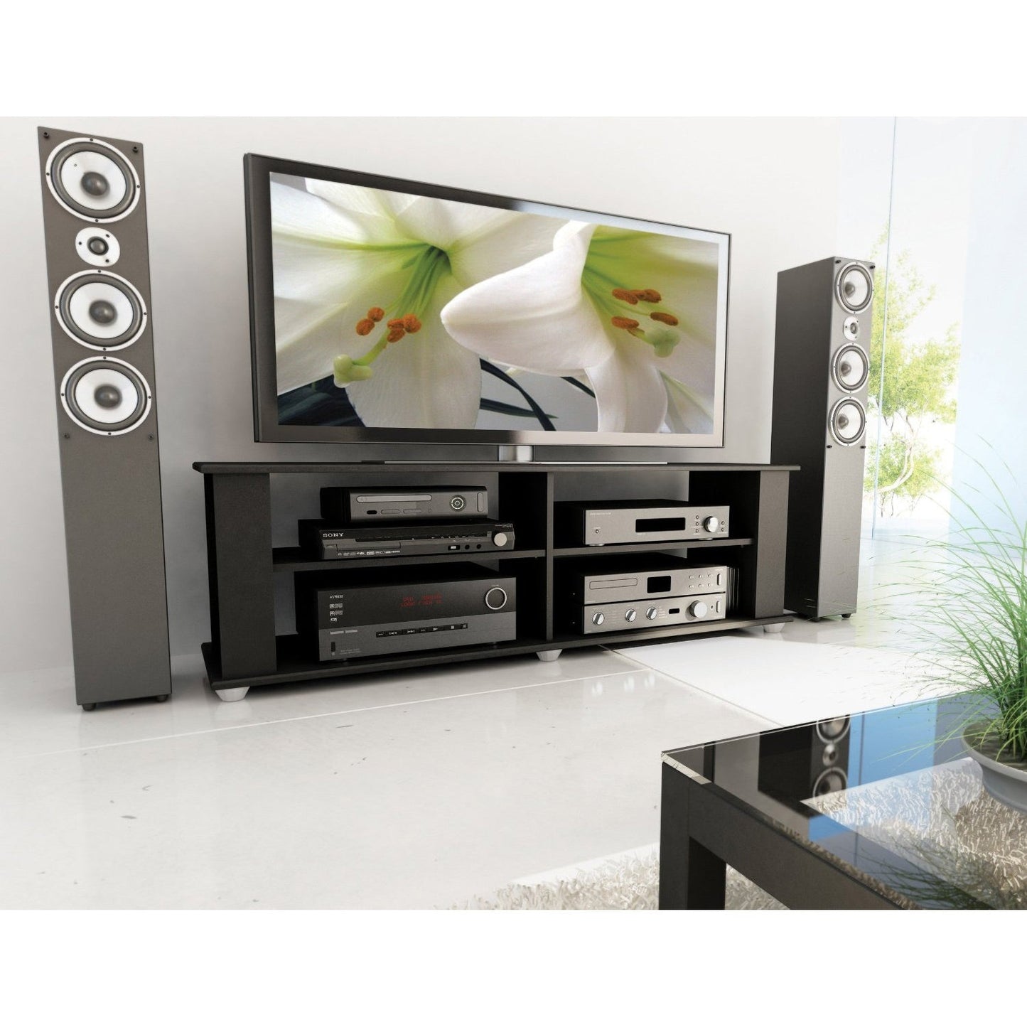 Mueble de TV negro moderno - Para televisores de hasta 68 pulgadas