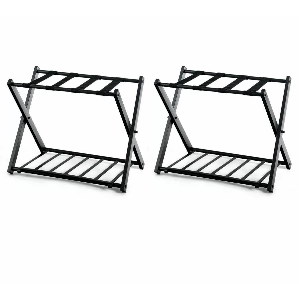 Juego de 2 - Maletero plegable de metal negro con estante inferior de almacenamiento