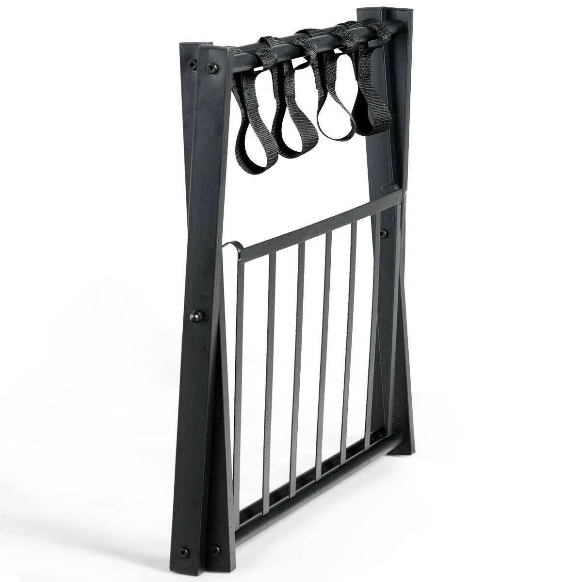 Juego de 2 - Maletero plegable de metal negro con estante inferior de almacenamiento