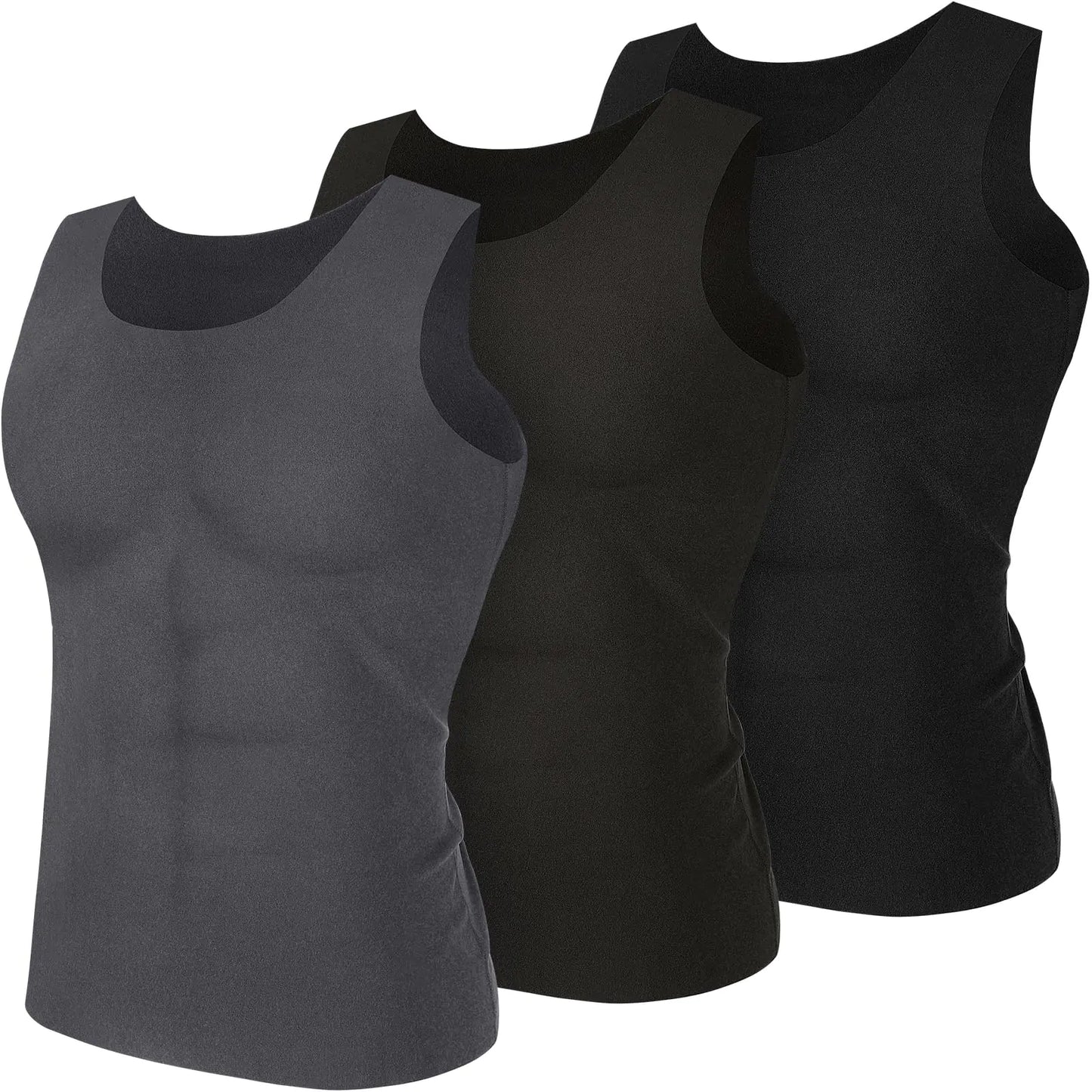 Toulite 3 Pcs Men Thermal Tank Top Winter Thermal Sleeveless Shirts Men Underwear Tops Warm Undershirt Base Layer Vest(Black、Grey、Dark GreyM)