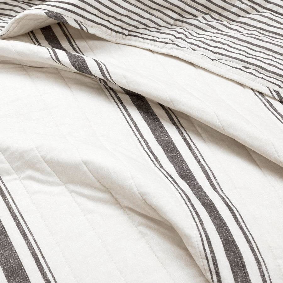 Juego de edredón reversible de 3 piezas de algodón a rayas negras, blancas y crema para cama doble/Queen