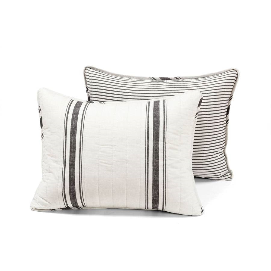 Juego de edredón reversible de 3 piezas de algodón a rayas negras, blancas y crema para cama doble/Queen