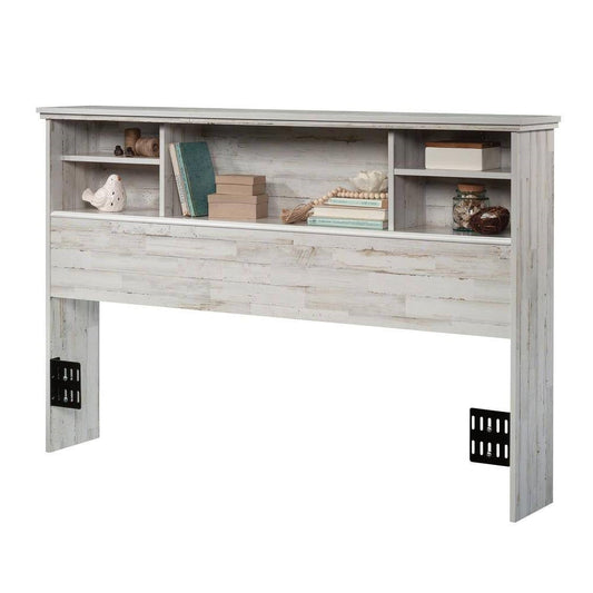 Cabecero de librería estilo rústico tamaño Full / Queen en acabado de madera gris y blanco
