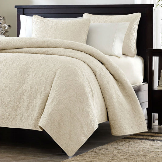 Juego de edredón acolchado Full / Queen color Marfil Beige con 2 fundas de almohada
