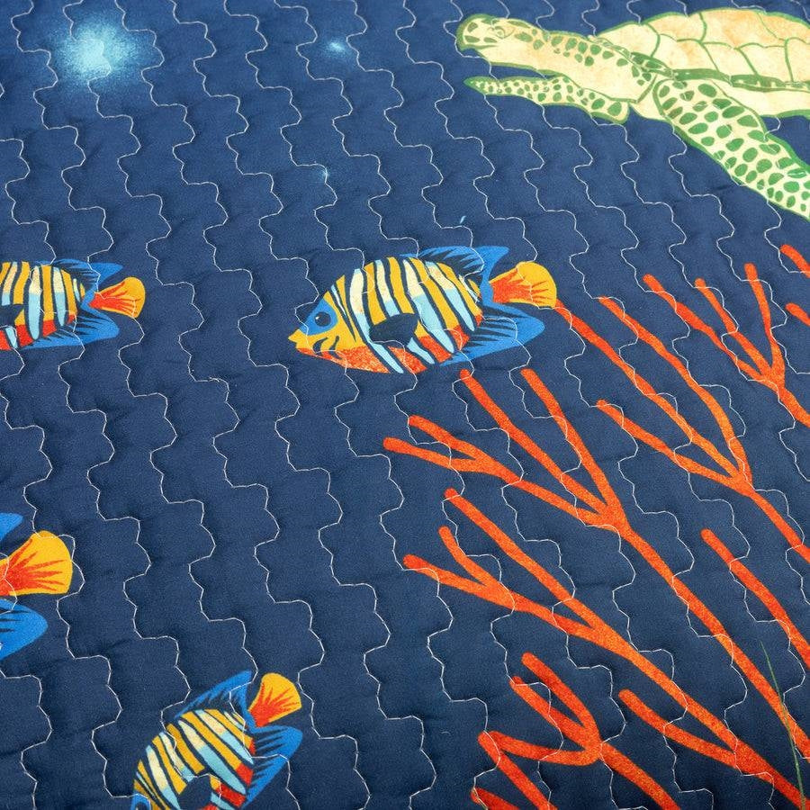 Juego de colcha reversible de 3 piezas Full/Queen, diseño de pez payaso y arrecife de coral, color azul marino