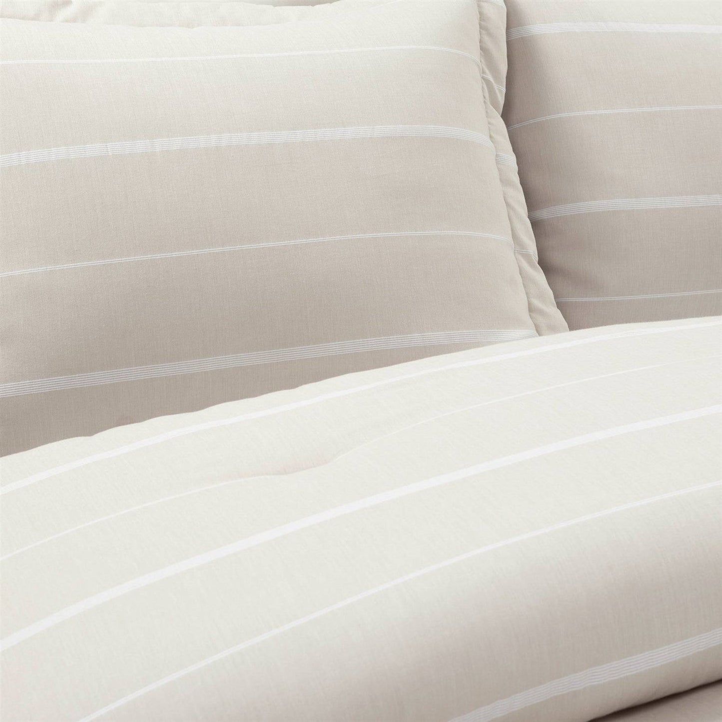 Juego de edredón liviano de 3 piezas Full/Queen con rayas beige blanquecinas