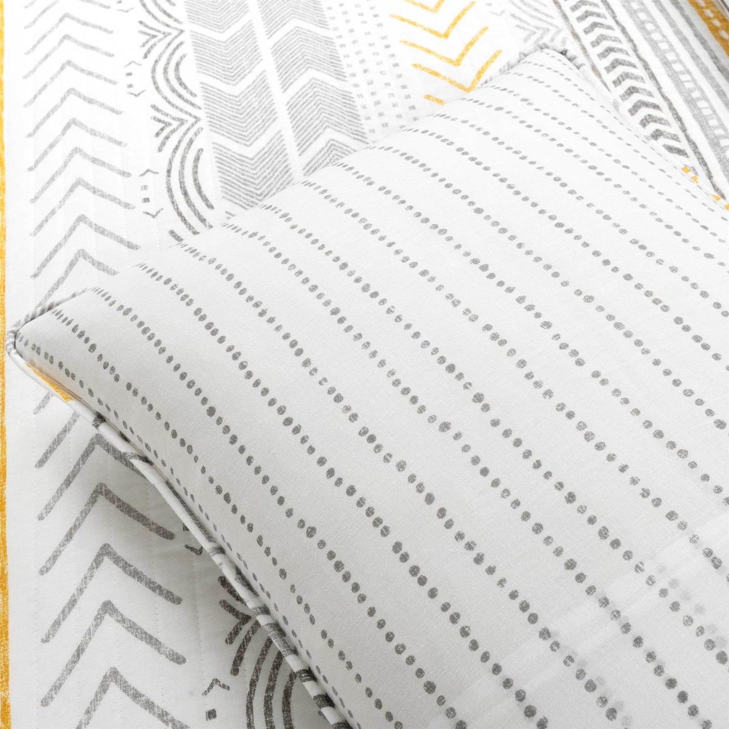 Juego de colcha reversible de algodón escandinavo gris/amarillo, tamaño Full/Queen