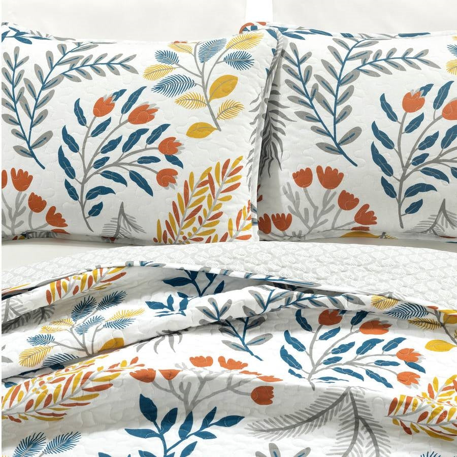Juego de edredón liviano de 3 piezas con estampado floral bohemio botánico de tamaño matrimonial/queen