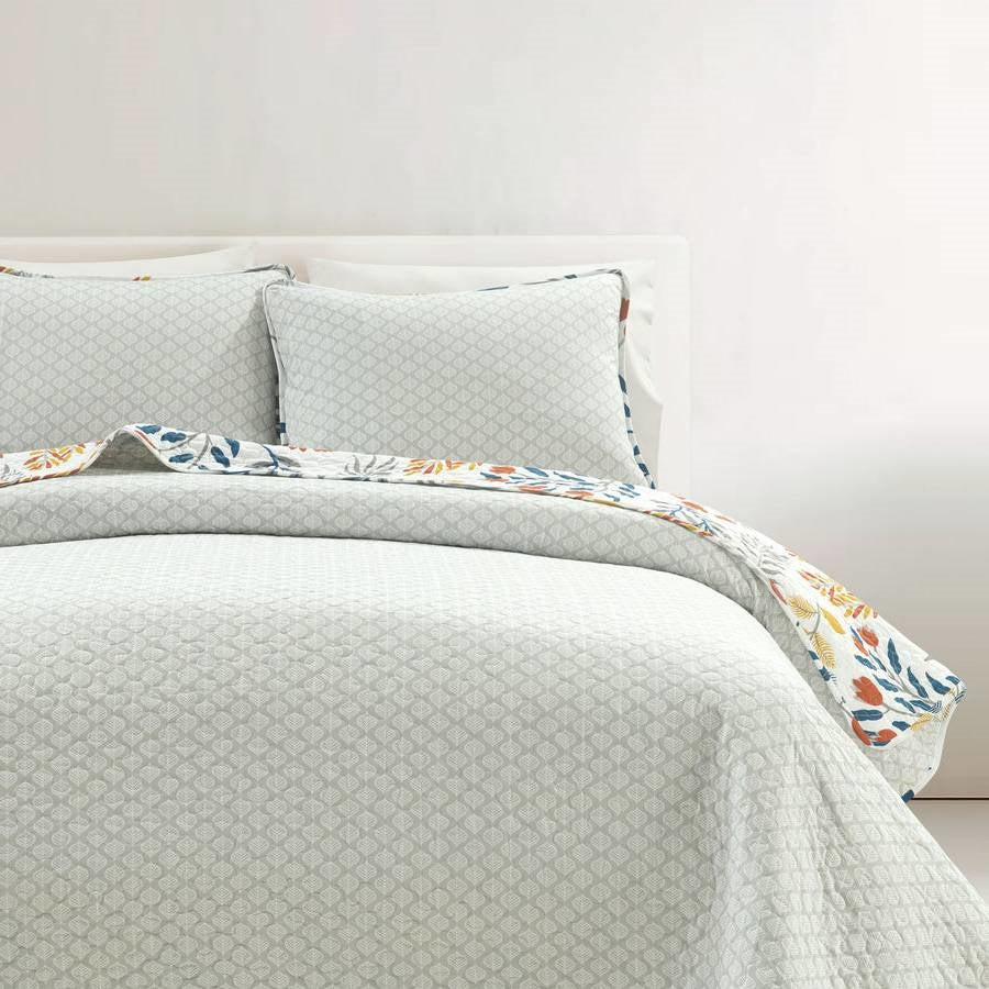 Juego de edredón liviano de 3 piezas con estampado floral bohemio botánico de tamaño matrimonial/queen