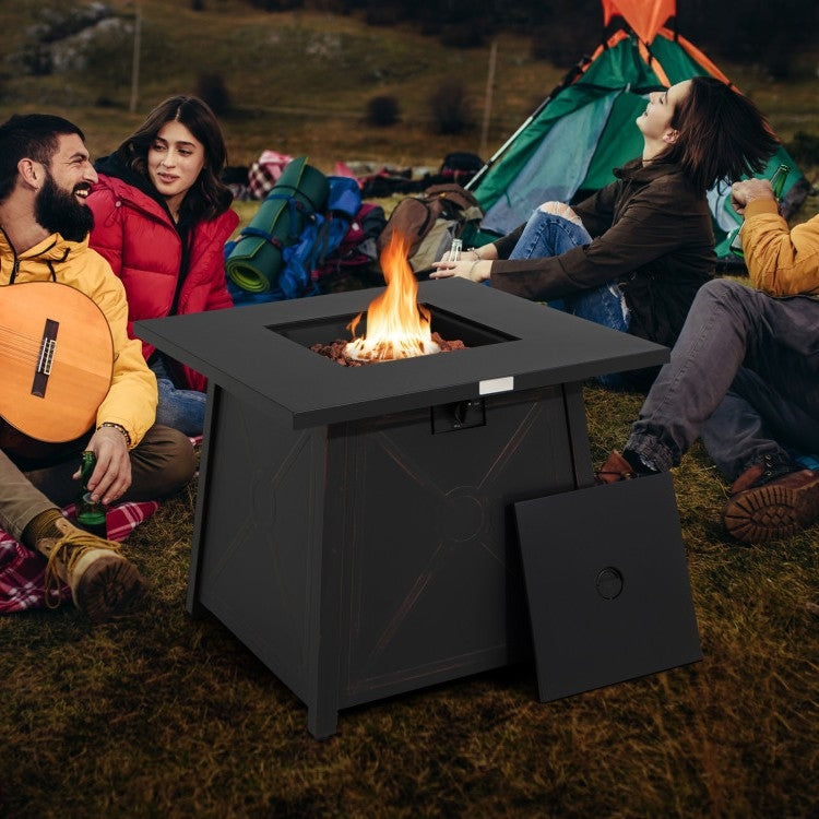 Mesa Cuadrada de Acero Negro de 50,000 BTU, Portátil, para Fogata de Gas Propano LP