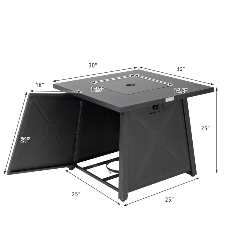 Mesa Cuadrada de Acero Negro de 50,000 BTU, Portátil, para Fogata de Gas Propano LP