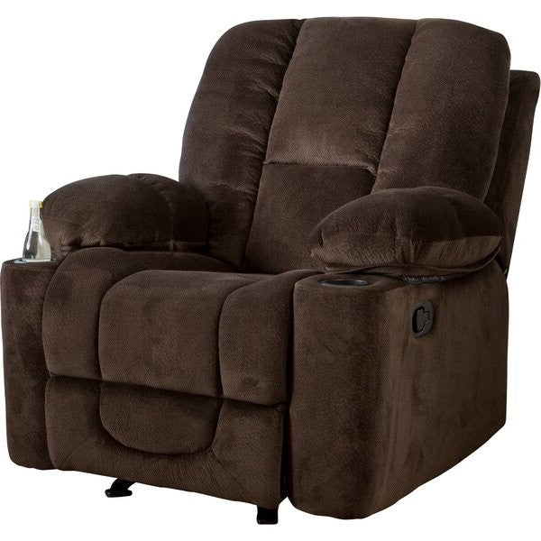 Sofá Reclinable Manual Tapizado Tradicional con 2 Portavasos y Reposapiés Marrón