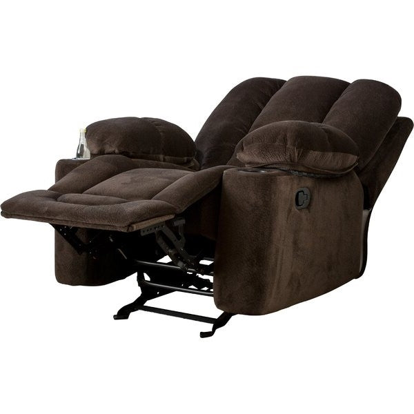 Sofá Reclinable Manual Tapizado Tradicional con 2 Portavasos y Reposapiés Marrón
