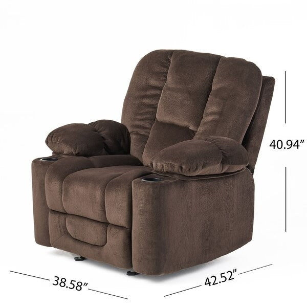 Sofá Reclinable Manual Tapizado Tradicional con 2 Portavasos y Reposapiés Marrón