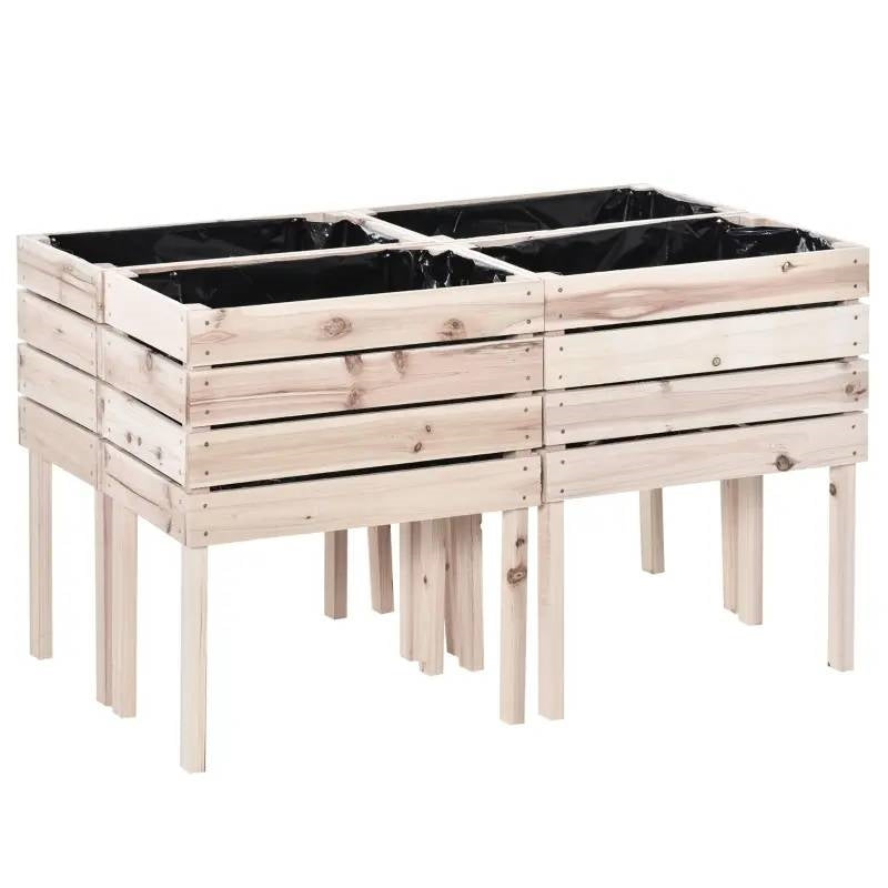 Jardinera de huerto elevada de madera de 4 piezas estilo rústico