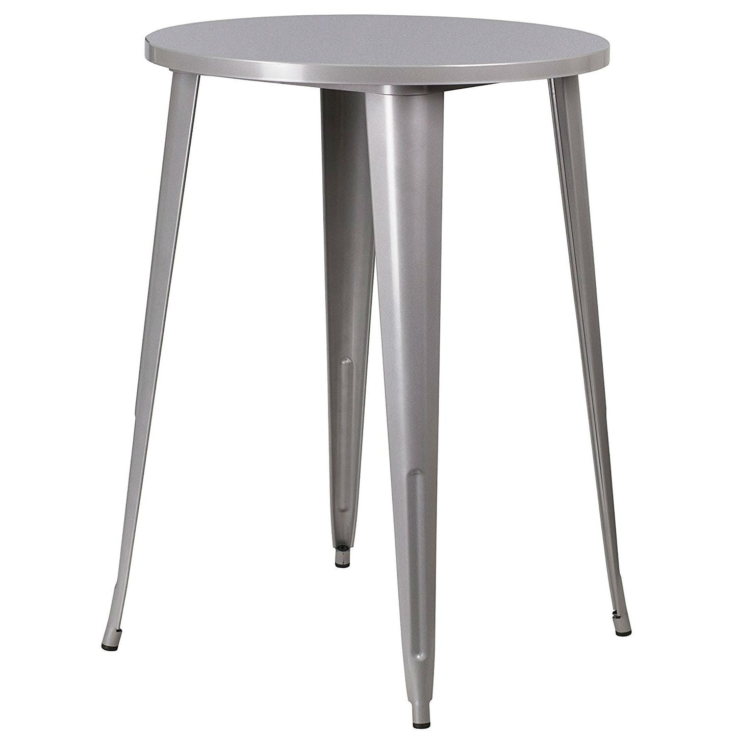 Mesa de patio redonda de metal para cafetería o bar de 30 pulgadas para exteriores en color plateado