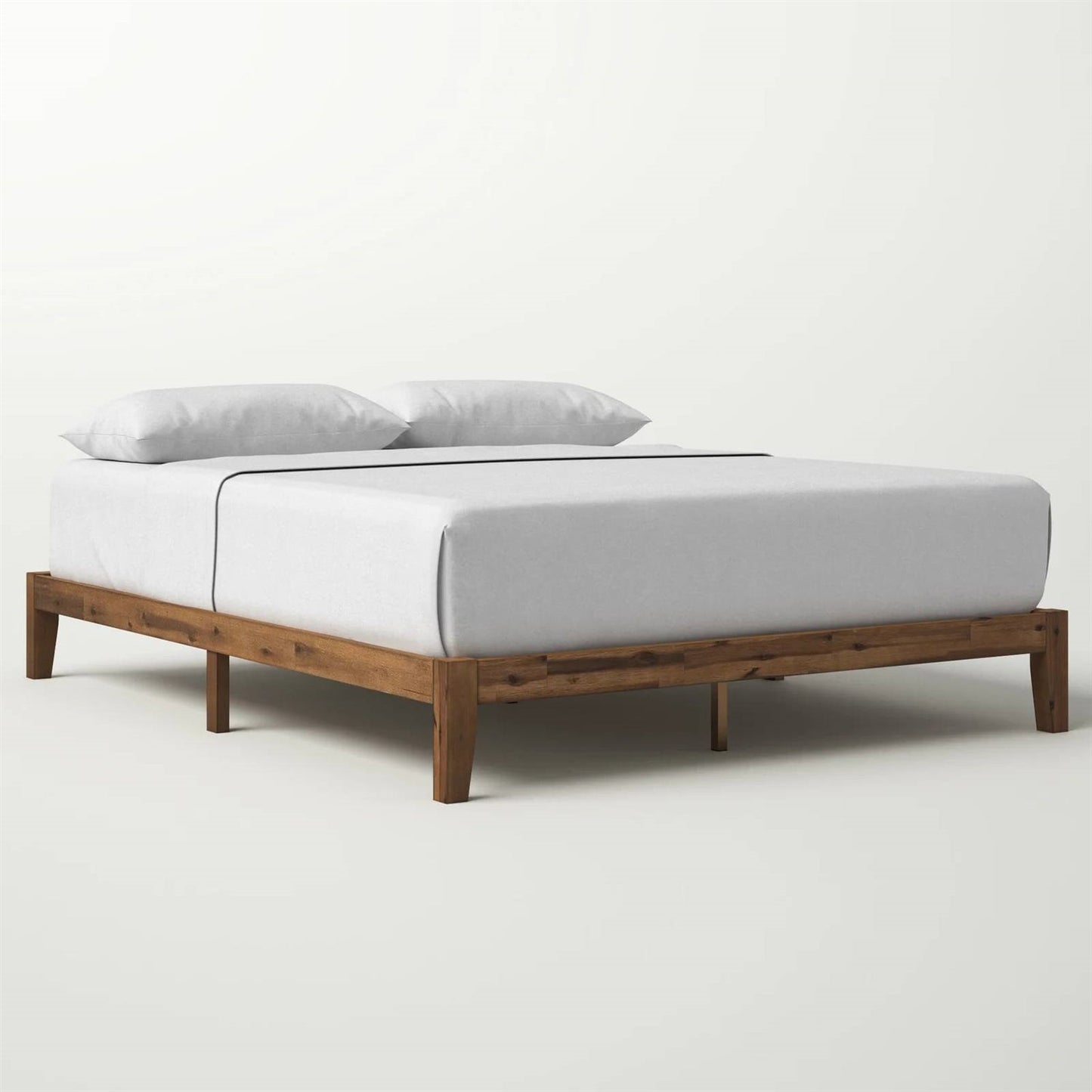 Base de cama tipo plataforma de madera maciza moderna simple tamaño matrimonial - Capacidad de peso de 317 kg.