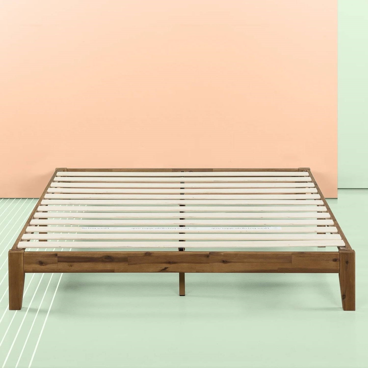 Base de cama tipo plataforma de madera maciza moderna simple tamaño matrimonial - Capacidad de peso de 317 kg.