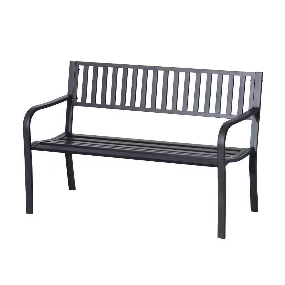 Banco de Jardín de Metal Negro para Exteriores con Capacidad Máxima de 550 lb
