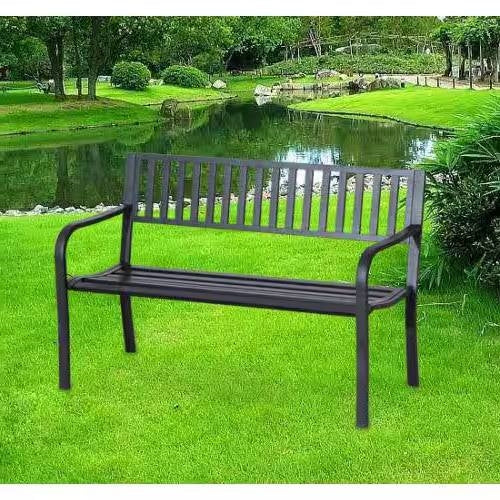 Banco de Jardín de Metal Negro para Exteriores con Capacidad Máxima de 550 lb