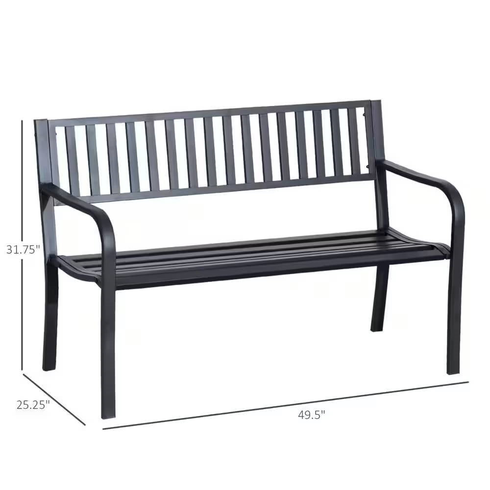 Banco de Jardín de Metal Negro para Exteriores con Capacidad Máxima de 550 lb