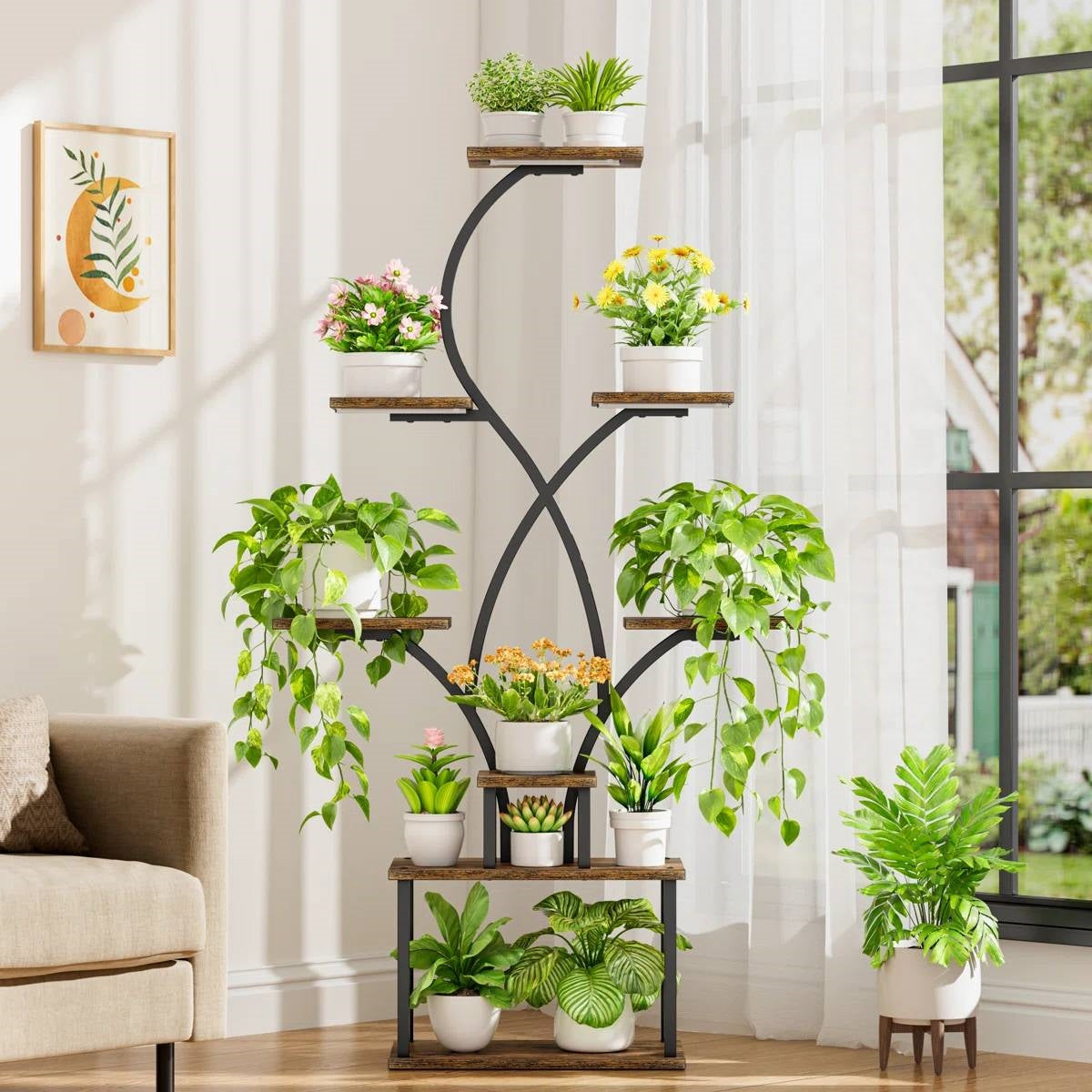 Estante para plantas de interior con forma de árbol de 62 pulgadas de alto con luces de crecimiento