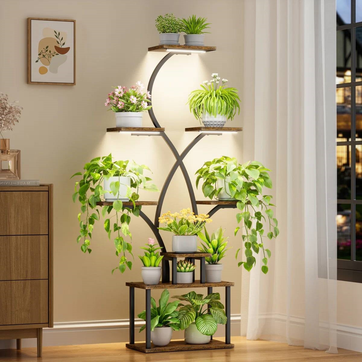 Estante para plantas de interior con forma de árbol de 62 pulgadas de alto con luces de crecimiento
