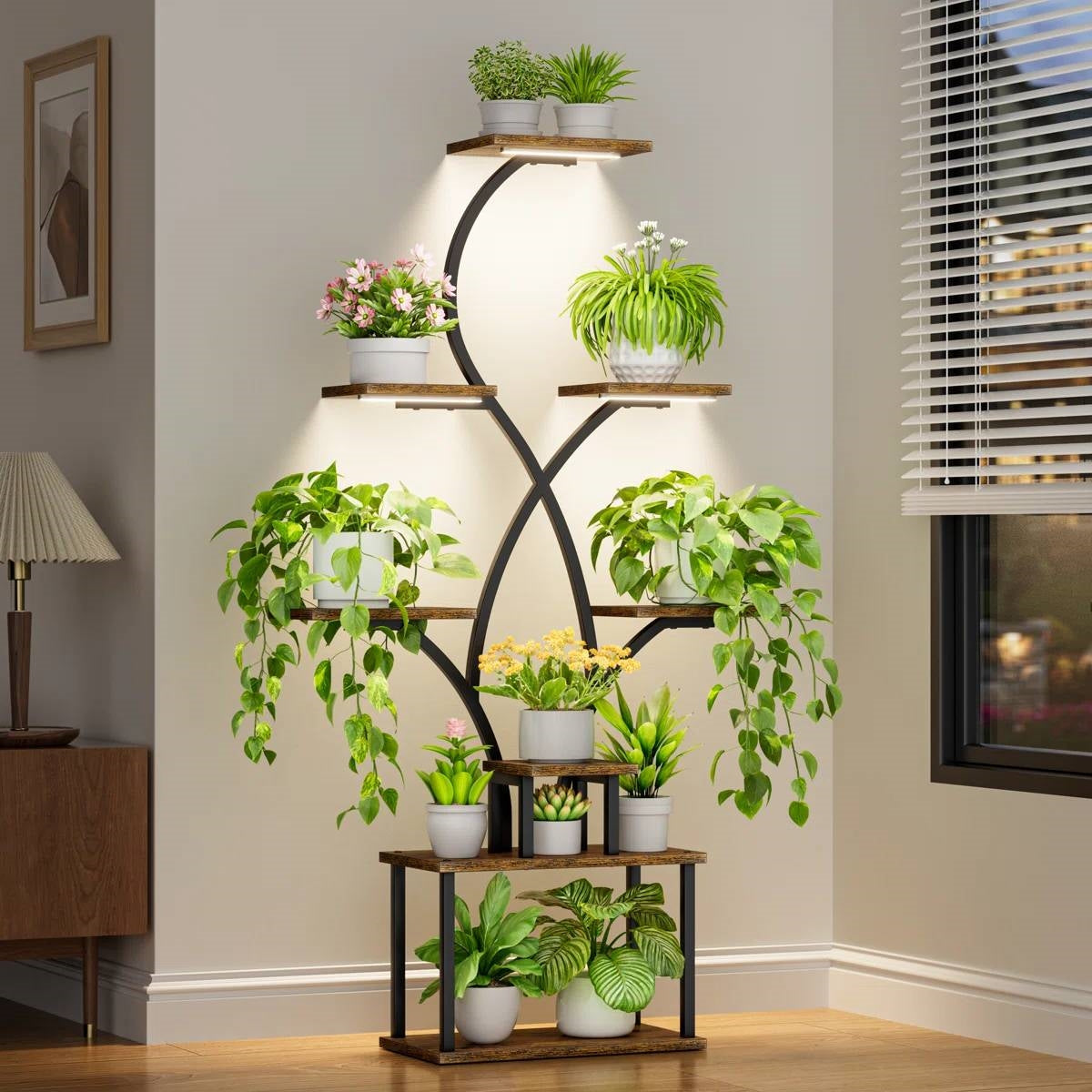 Estante para plantas de interior con forma de árbol de 62 pulgadas de alto con luces de crecimiento