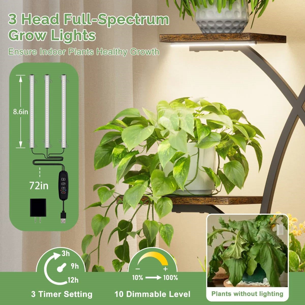 Estante para plantas de interior con forma de árbol de 62 pulgadas de alto con luces de crecimiento