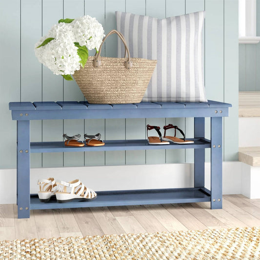 Banco Zapatero de 2 Estantes de Madera Azul - Capacidad de Peso de 150 lb
